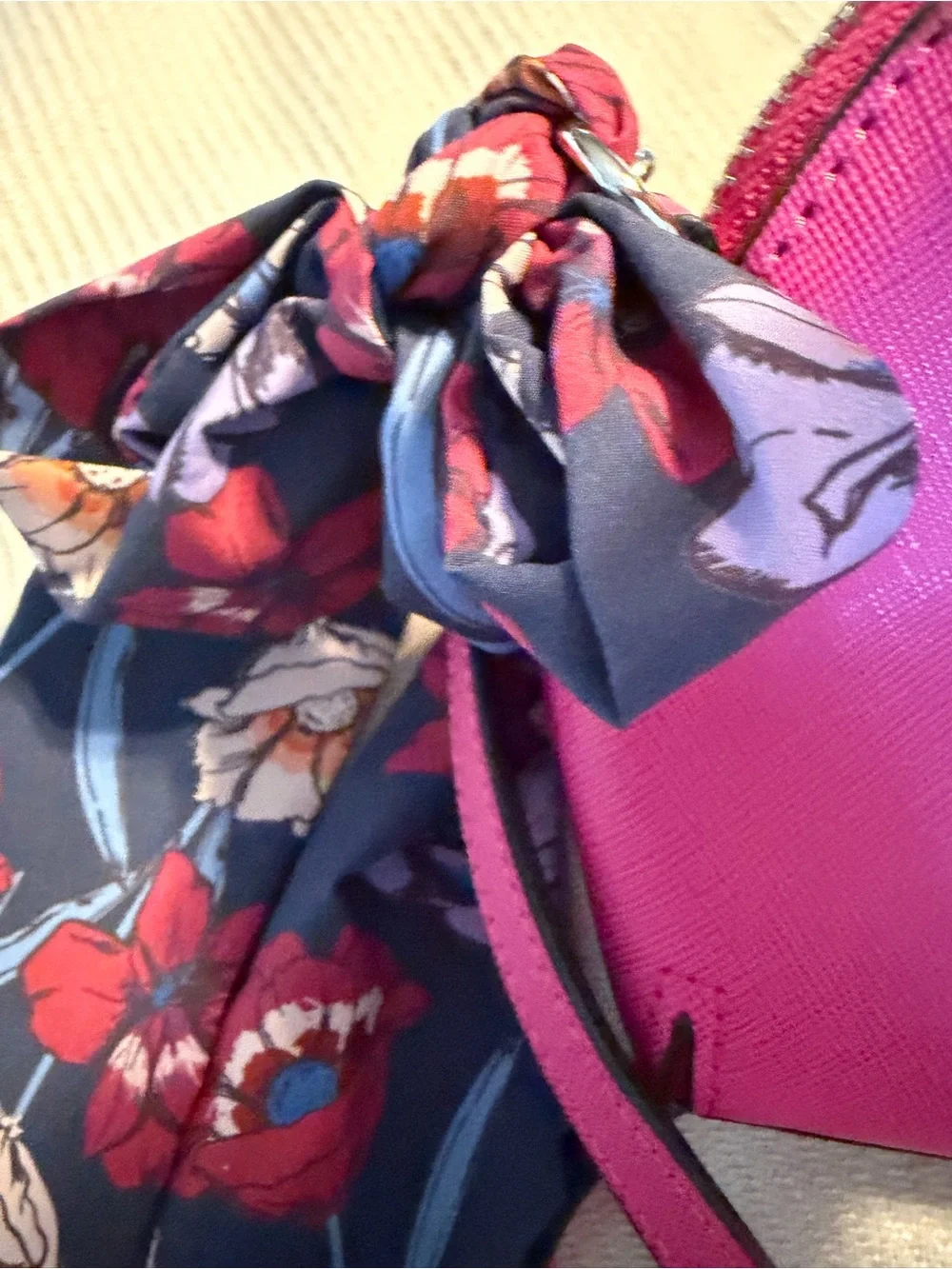 Steve Madden Hot Pink Crossbody with Floral Scarf Detail